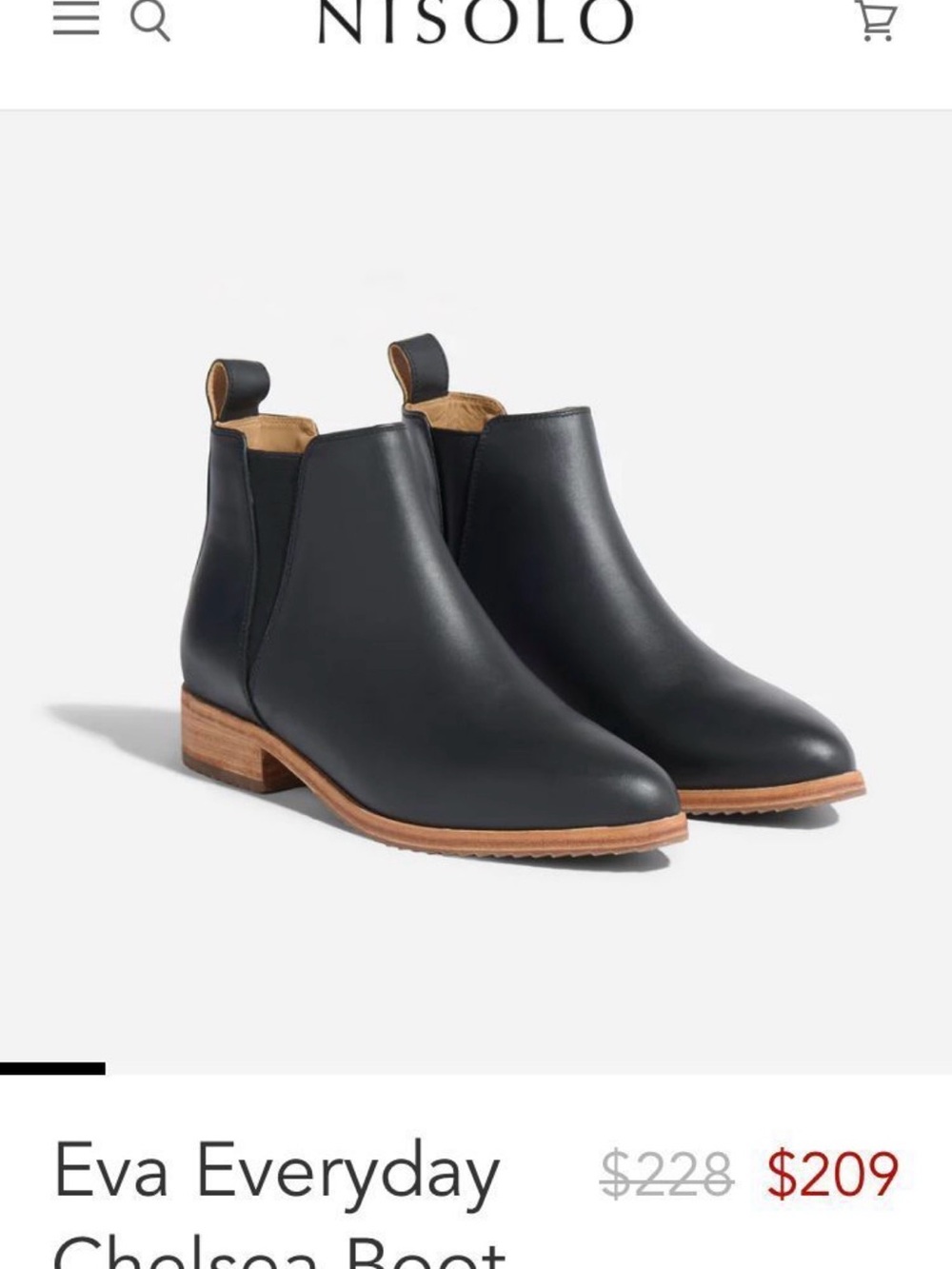 Nisolo- Eva- Everyday Chelsea Boot- in Black with Natural Sole- Size 8.5- NWT